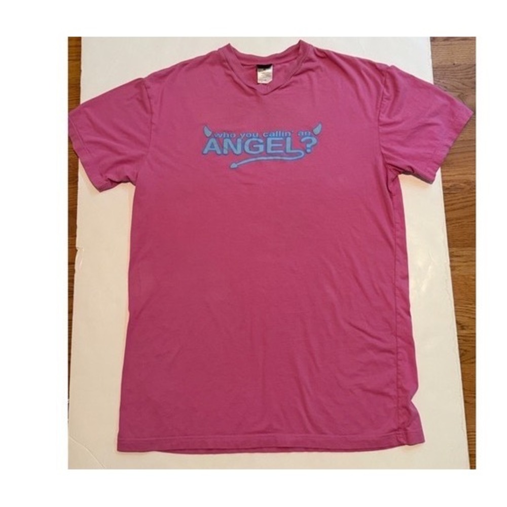 Joe Boxer Vintage Pink Graphic T-Shirt Who You Callin An Angel V-Neck OS